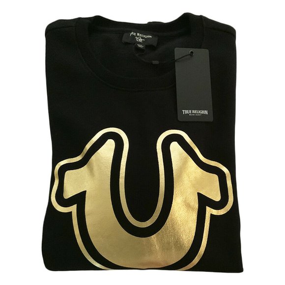 NWT TRUE RELIGION AUTHENTIC MEN'S BLACK CREW NECK LONG SLEEVE SWEATSHIRT M L - Picture 5 of 5